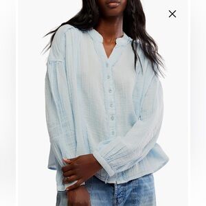 We The Free Light Blue Casual Button Down Shirt